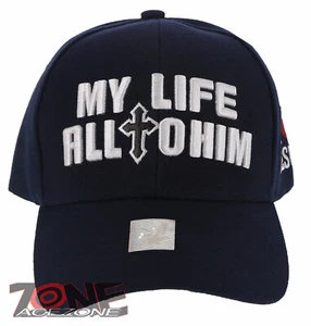 NEW! JESUS MY LIFE ALL TO HIM I LOVE JESUS CHRISTIAN BASEBALL CAP HAT NAVY - Picture 1 of 4
