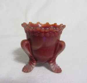 BOYD ART GLASS FORGET ME NOT CARMIN TOOTHPICK MATCH HOLDER - Picture 1 of 4