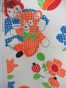 VTG Raggedy Ann Fabric W/ Ball Print Cotton 60`S OR 70`S SZ 22"X52" NEW - Picture 1 of 5