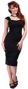 Vestido lápiz Collectif "JILL PLAIN" años 50 tirantes PENCIL DRESS negro Rockabilly - Imagen 1 de 4