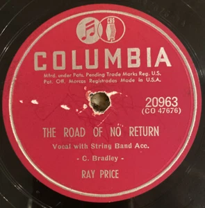 COUNTRY - RAY PRICE String Band 78 rpm COLUMBIA 20963 THE ROAD OF NO RETURN E+ - Picture 1 of 3