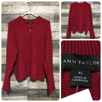 Suéter tejido con cable Ann Taylor para mujer XL rojo suéter súper suave M3 Foto 1 de 4