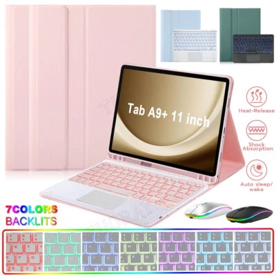For Samsung Galaxy Tab A9+ A8 A7 S9 Tablet Touchpad Backlit Keyboard Case Mouse - Image 1 of 4