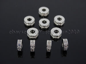 Zircon Gemstones Pave Rondelle Bracelet Connector Charm Beads Silver Gold Rose