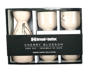Porzellan Saki Sake Set 1 Flasche 4 Tassen Brot & Butter Kirschblüten Design - Bild 1 von 9