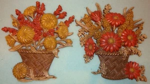 Juego de 2 colgantes de pared vintage 1977 Homco Burwood Products cesta de flores retro #2066 - Imagen 1 de 7