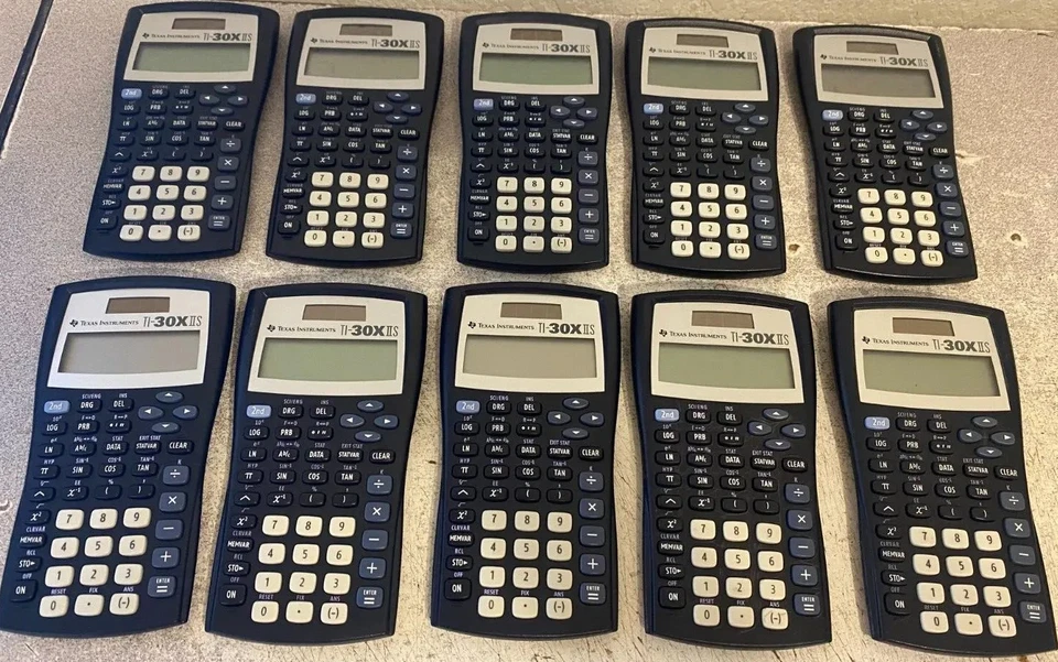 TI-30XIIS LOT OF 10 Solar Calculators BLUE, NO SLIDE COVERS, TEXAS INSTRUMENTS - Image 1 of 1