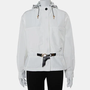 Louis Vuitton White Synthetic Logo Printed Hood Detail Belted Parka Jacket M - Picture 1 of 6