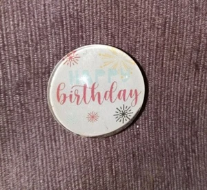 HAPPY BIRTHDAY Handmade Clear Resin Fabric Magnet Very Strong Fridge Or Locker - Picture 1 of 1