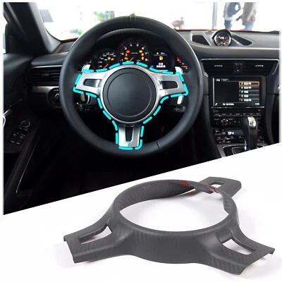Cubierta de marco de volante de coche de fibra de carbono mate para Porsche 911 2010-2015 Foto 1 de 4