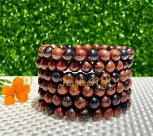 Wholesale 6 Pcs Natural Mahogany Obsidian 8mm 7.5” Crystal Stretch Bracelet - Picture 1 of 4