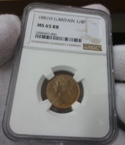 1881H Great Britain 1/4P Farthing NGC MS65 RB (POP: 14, only 1 Higher) - Picture 1 of 5