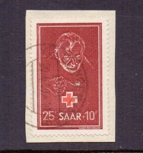 ALEMANIA-SAAR 1950 CRUZ ROJA 25f+10f SG289 USADO EN PIEZA GATO 100€ - Imagen 1 de 2