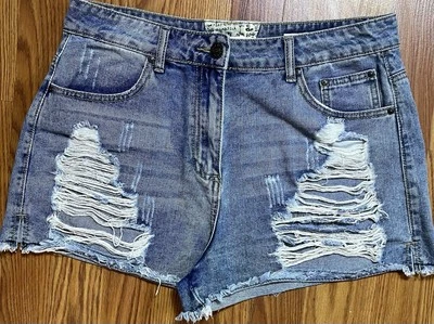 Hot Kiss Size 13 Cici Short Cut Off Distressed Blue Denim - Image 1 of 4