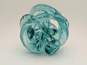 Kunstglas Unendlichkeit Knoten Deko Skulptur Aqua Türkis Blau Mundgeblasen - Bild 1 von 7