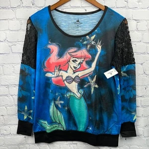 NWT Disney Parks Ariel Little Mermaid Rhinestone Lace Mesh Long Sleeve Shirt Med - Picture 1 of 11