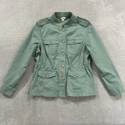 LL Bean Button Denim Jacket Long Sleeve Women M Aqua Boho Vintage Utility - Image 1 of 4