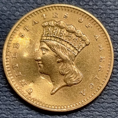 1858 S One Dollar Gold Piece $1 Indian Princess Head San Francisco AU Det #94496 - Image 1 of 2