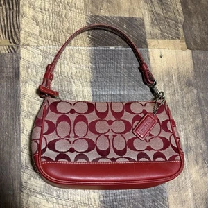 Auténtico Bolso de Mano Coach Signature Bolso Cartera Lona Cuero 6094 Rojo - Imagen 1 de 6