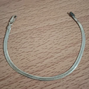 Vtg 925 Italian Italy Sterling Silver 3.5mm Herringbone Bracelet 8 inches - Picture 1 of 4