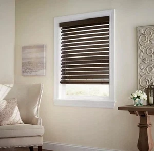 Espresso Cordless 2 in. Premium Faux Wood Blind Presale 35x48 in - Picture 1 of 4