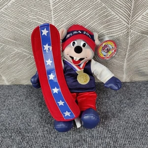 Chuck E Cheese Plush Snowboard Limited Edition USA Gold Medal Stuffed Animal New - Picture 1 of 13