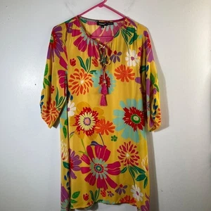 Abito donna Tolani seta floreale boho senape rosso verde XS seta #21 - Foto 1 di 10