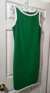 Banana Republic Mad Men Green Tipped Shift Dress Women Size 14 Retro - Picture 1 of 2