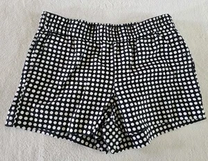 J Crew  Womens Black White Polka Dots Shorts Size 2 Linen Blend Elastic Pull On - Picture 1 of 6