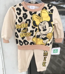 2pc Disney Baby Girl 12 mo Minnie Mouse Beige Sweatshirt Joggers Set New 03 - Picture 1 of 8