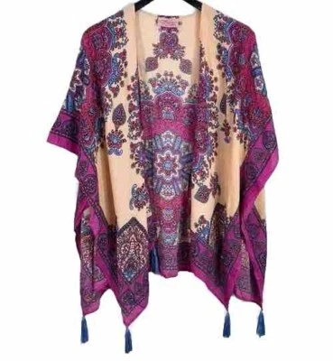 Kimono Theodora & Callum Borlas Estampadas Frente Abierto Ruana Talla Única Se Adapta a la mayoría Foto 1 de 4