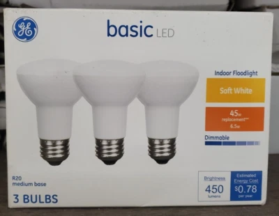 GE Basic 45w Soft White Dimmable Indoor Floodlight Bulbs R20 LED - 3PACK - Image 1 of 4