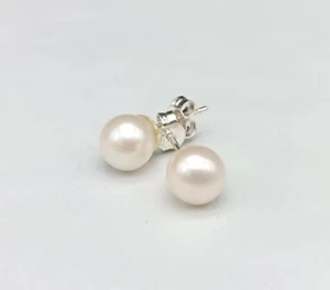 Pendientes De Mujer Botón Perla Verdadera Blanca Natural Plata Blanca 925 - Imagen 1 de 7