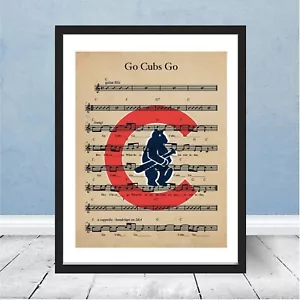 Vintage Chicago Go Cubs Go Noten Logo Dekor Baseball Wrigley Geschenk Kunst Lied - Bild 1 von 3