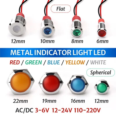 Metal Indicator Light LED Waterproof Small Line Power Signal Light AC/DC 3V-220V - Image 1 of 4