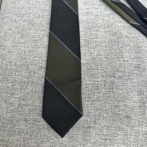 Corbata Vintage Ajustada Verde Negra Diagonal Rayas Anchas Poliéster - Imagen 1 de 6