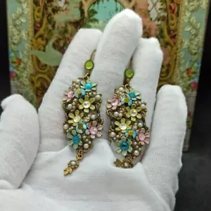 Michal Negrin Earrings Long Chunky Spring Bloom Flower Cluster With Crystals NWT - Picture 1 of 12
