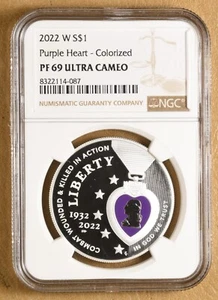 2022 W Purple Heart Colorized Commemorative Silver Dollar NGC PF 69 Ultra Cameo - Picture 1 of 2