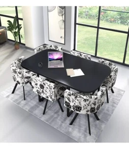 White Wooden Dining Table & 6 Chairs Retro .. - Picture 1 of 22