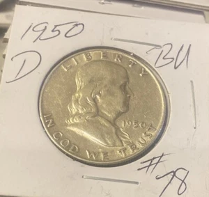 1950 d franklin half dollar bu #78 - Picture 1 of 2