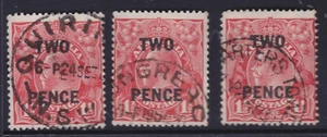 c. 1930 KGV Australia TWO PENCE Black Surcharge on 1 1/2d Red TOWN NAMES LOT A - Picture 1 of 1