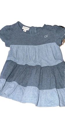 Calvin Klein denim girls Short Sleeve ruffled dress size 6 Blue - Image 1 of 3