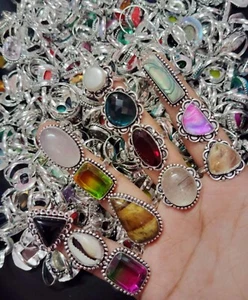 Lote de 10 anillos mezcla chisporroteante de piedras preciosas/anillos boho únicos/anillos para mujer~ - Imagen 1 de 2