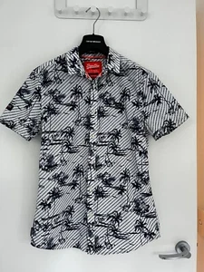 Superdry international vacation shirt short sleeve optic white hibiscus blue M - Picture 1 of 22