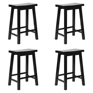 PJ Wood Classic Saddle Seat 24 Inch Kitchen Bar Counter Stool, Black (4 Pack) - Picture 1 of 11