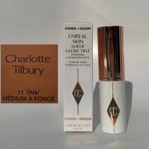 Fondotinta Charlotte Tilbury 11 Tan Unreal Skin Sheer Glow Tint Stick nuovo con scatola - Foto 1 di 13