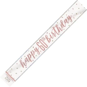 Rose Gold Happy 60th Birthday Prismatic Foil Banner 2.74M (9') Party Decorations - Picture 1 of 1