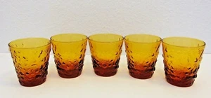 Set of Five Amber Juice Drinking Glasses Textured 3.5" Tall - Picture 1 of 7
