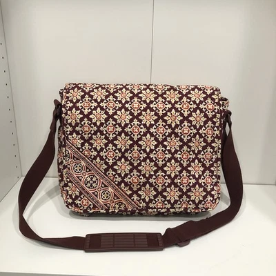 Vera Bradley Geometrical Laptop Messenger Bag Purse Buckles Maroon - Image 1 of 4