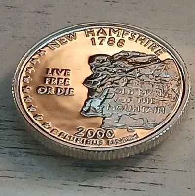 2000-S Cameo PROOF 90% SILVER "New Hampshire" STATE Washington Quarter! Free Sh. - Image 1 of 4